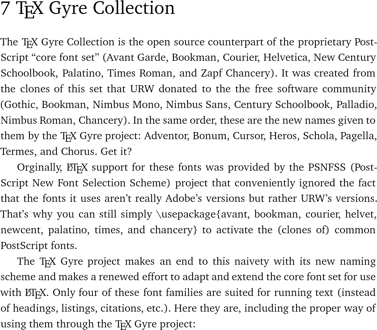 7 TeX Gyre Collection